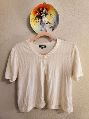 Elementz Cream Short-Sleeve Knit Cardigan Top